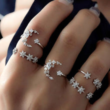 Load image into Gallery viewer, White Crystal Carving Ring 5pcs Silver Color Heart Ring Set Drop of Crystal Adjustable midi Ring anillos anel Rings For Women